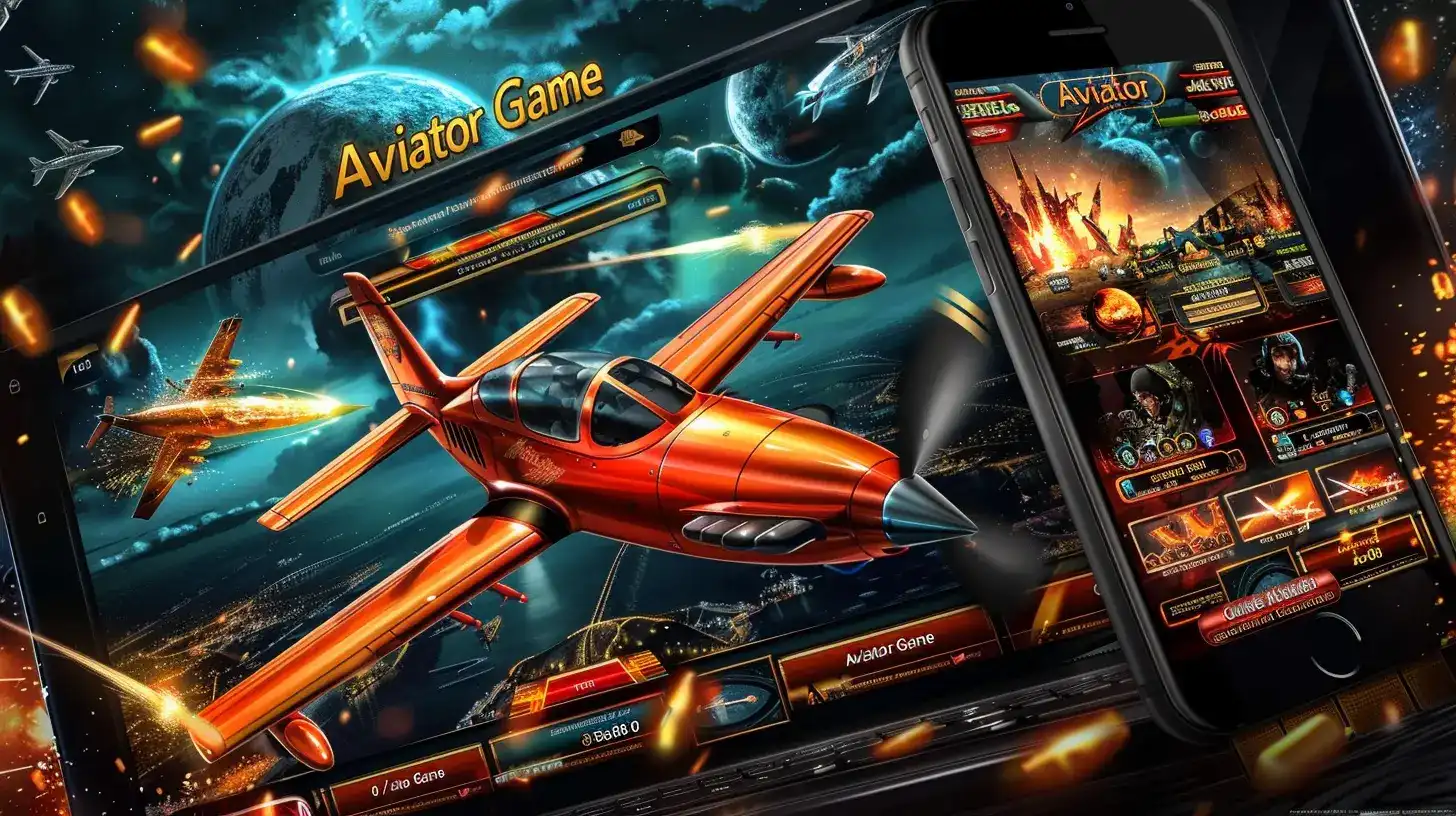 O popular jogo Aviator exibido em um tablet e celular, mostrando o avião vermelho pronto para decolar em uma aventura de ganhos multiplicados no cassino online 919bet.