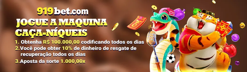 Banner de promoção para as máquinas caça-níqueis da 919bet, destacando prêmios de até R$ 100.000,00, 10% de cashback e multiplicadores de aposta da sorte de 1.000x.